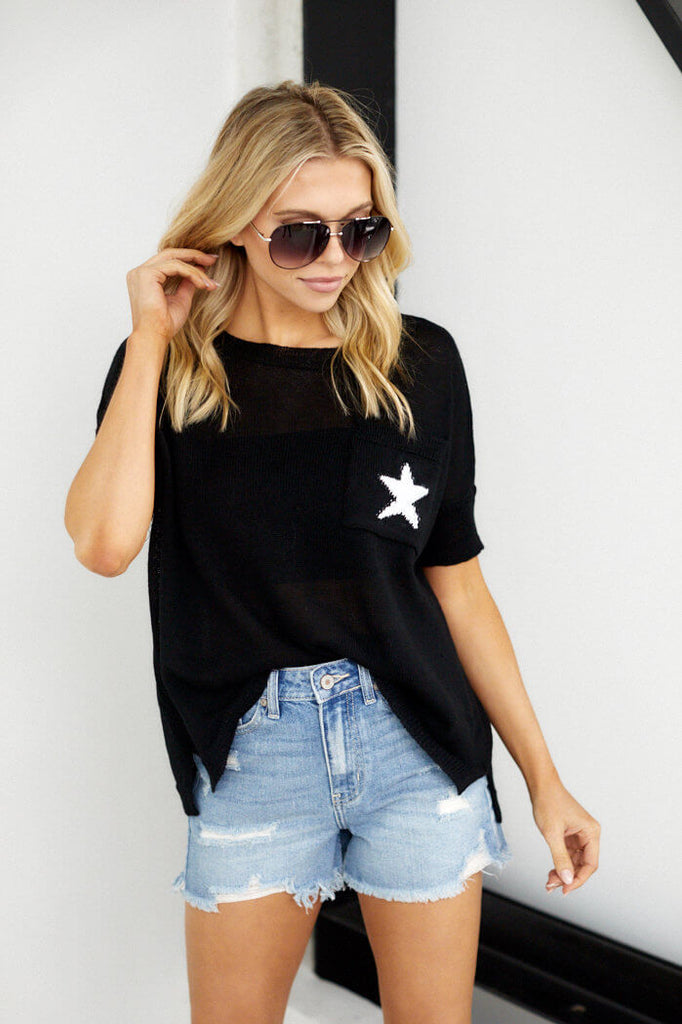 Mays Knit Short Sleeve Star Top - fab'rik