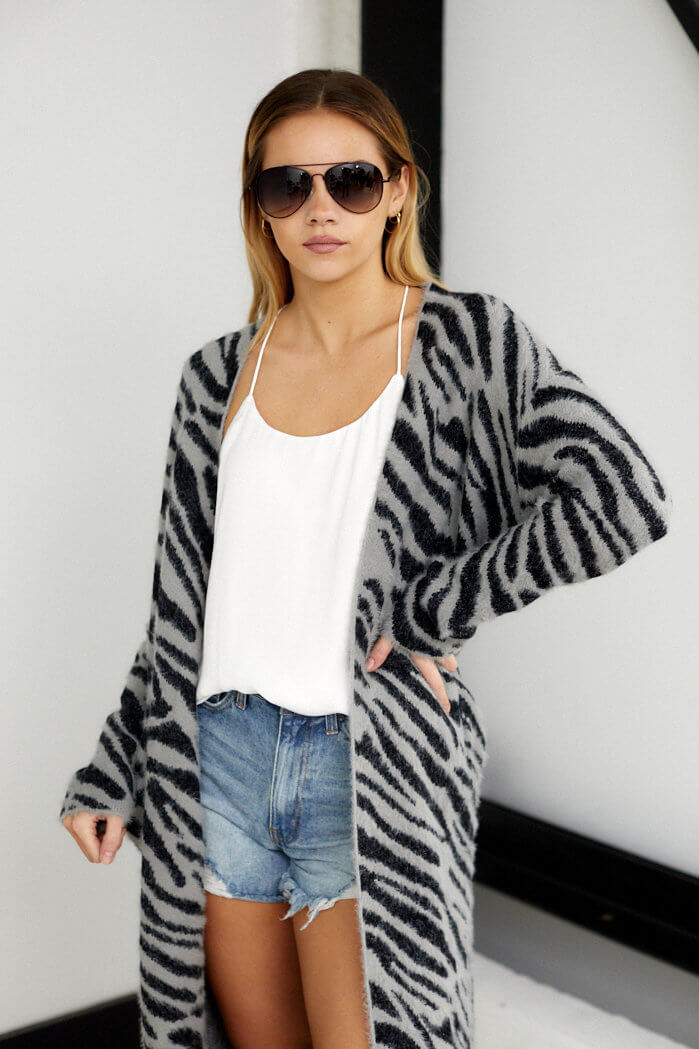 Briley Fuzzy Zebra Print Cardigan - fab'rik