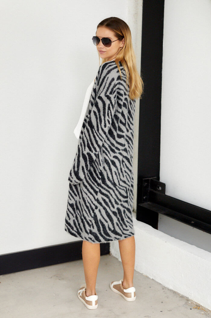Briley Fuzzy Zebra Print Cardigan - fab'rik