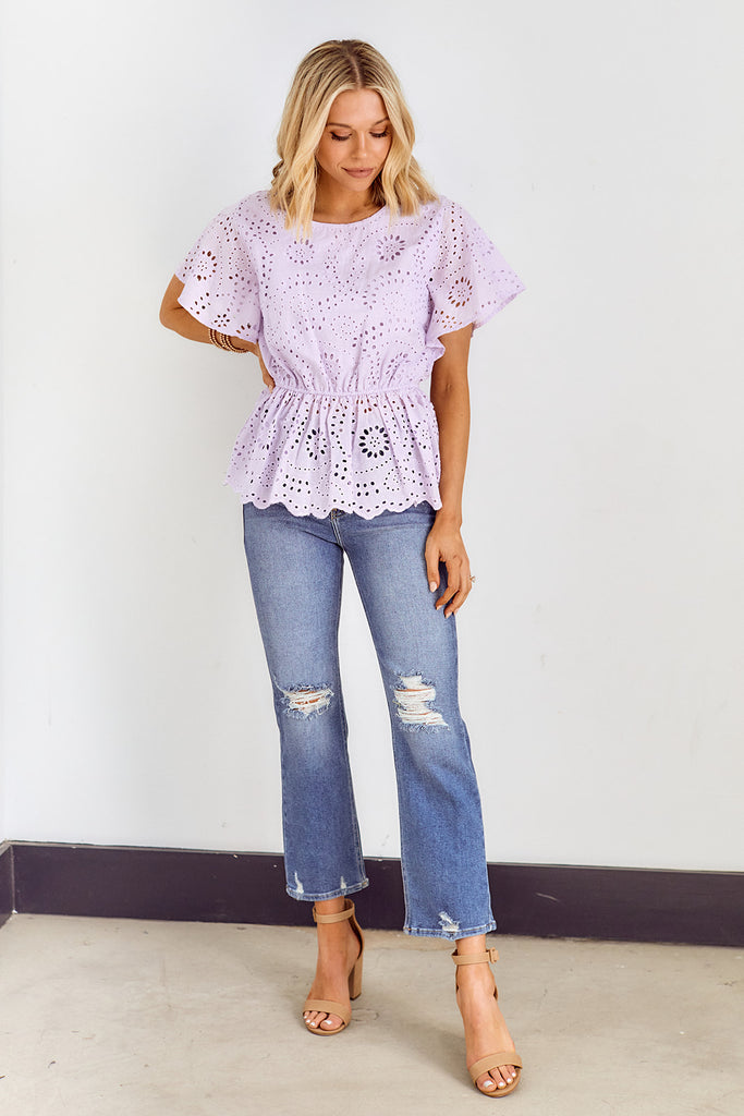 SALE - Blain Eyelet Peplum Blouse - fab'rik