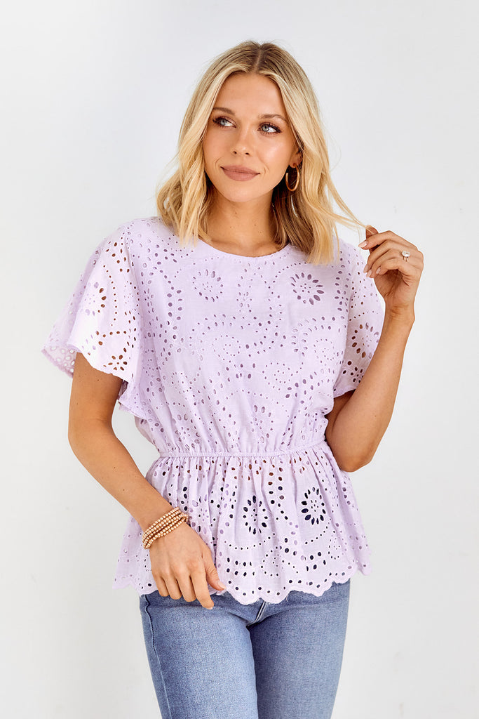 SALE - Blain Eyelet Peplum Blouse - fab'rik