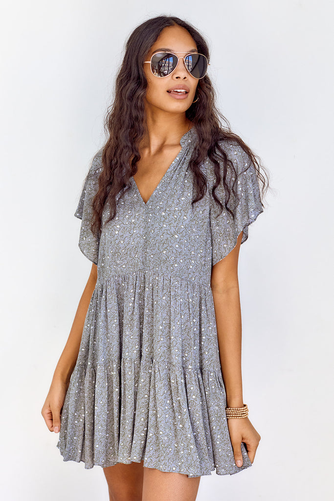 Lyndon Printed Tiered Mini Dress - fab'rik