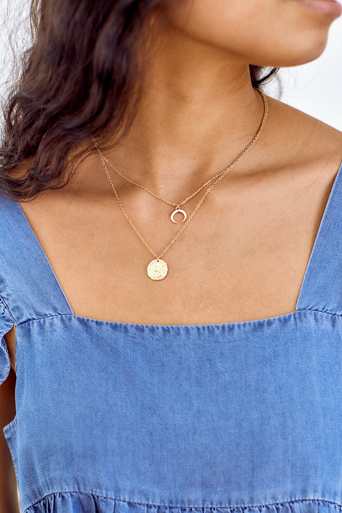 Kaia Coin & Horn Layered Necklace - fab'rik