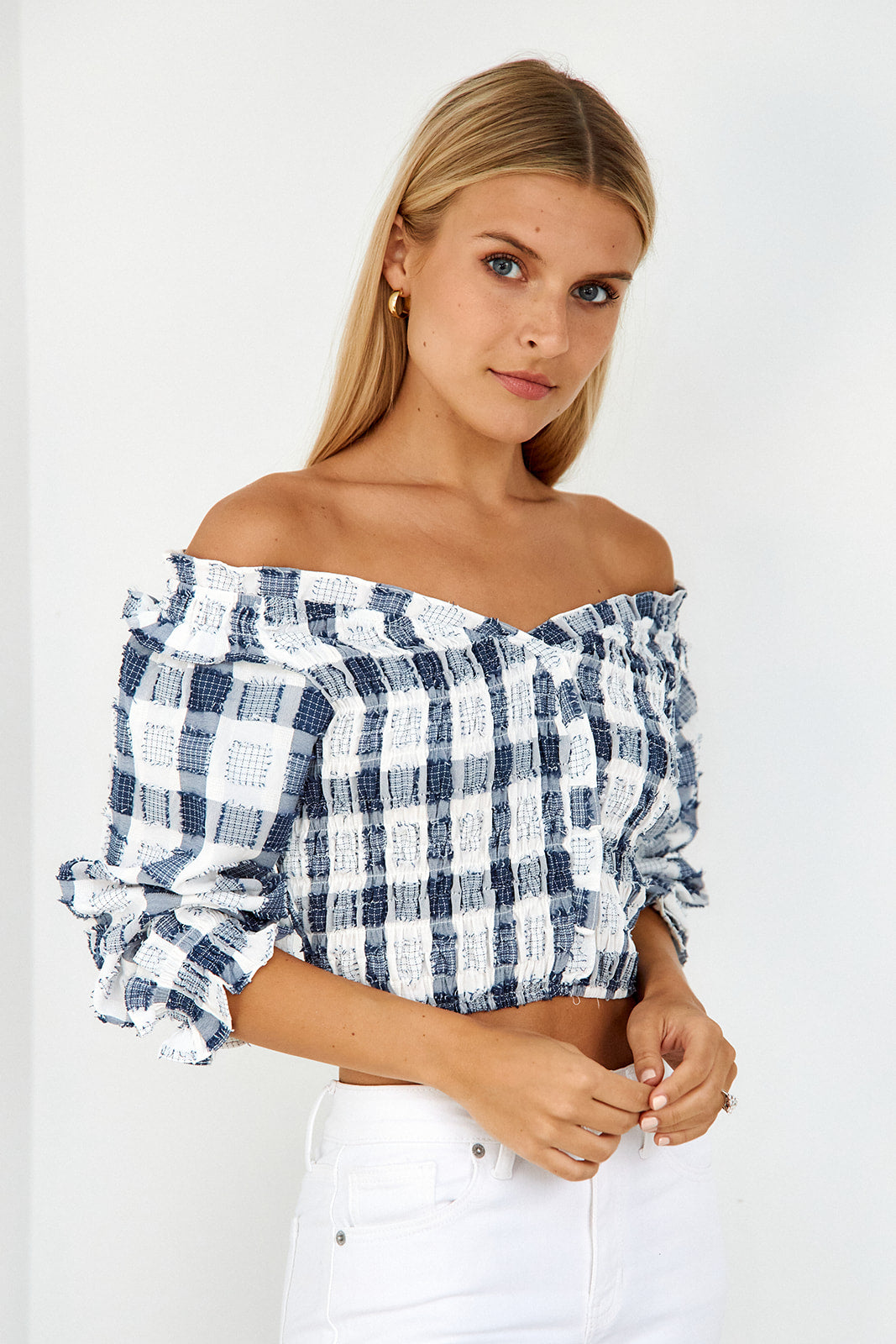 Lilith Plaid Off Shoulder Blouse - fab'rik
