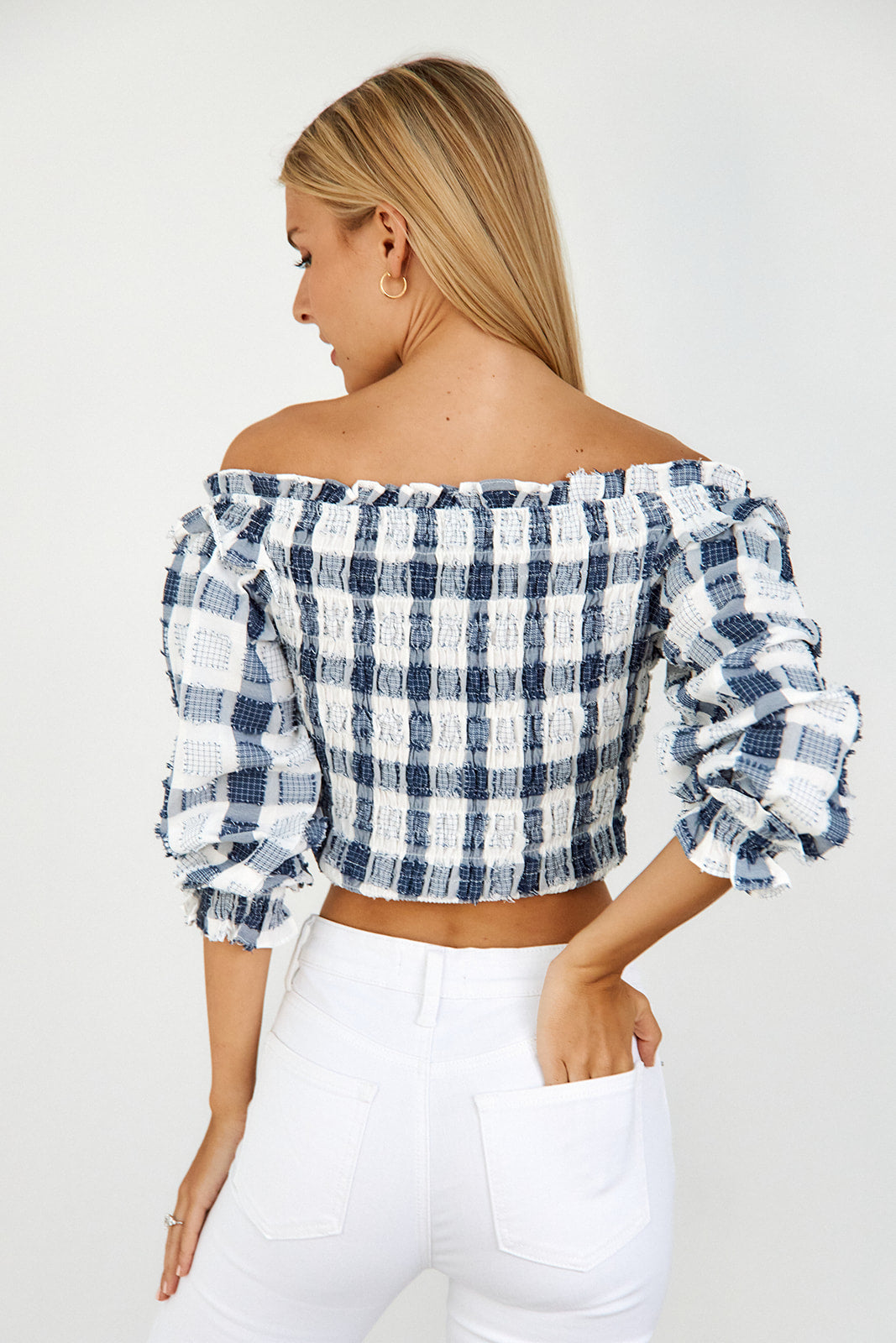 Lilith Plaid Off Shoulder Blouse - fab'rik