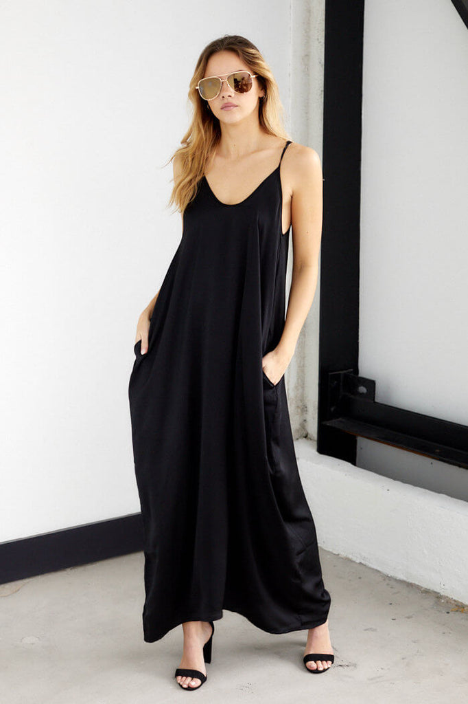 Lucy Satin Sleeveless Maxi Dress - fab'rik