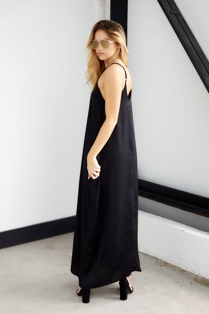 Lucy Satin Sleeveless Maxi Dress - fab'rik
