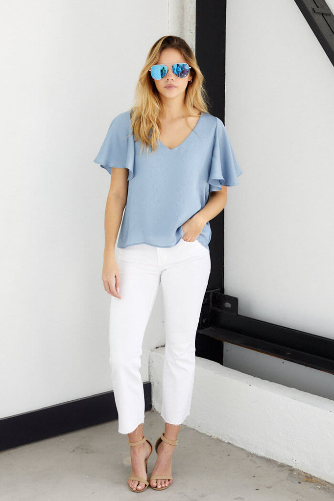 SALE - Florence Satin Ruffle Sleeve Top - fab'rik
