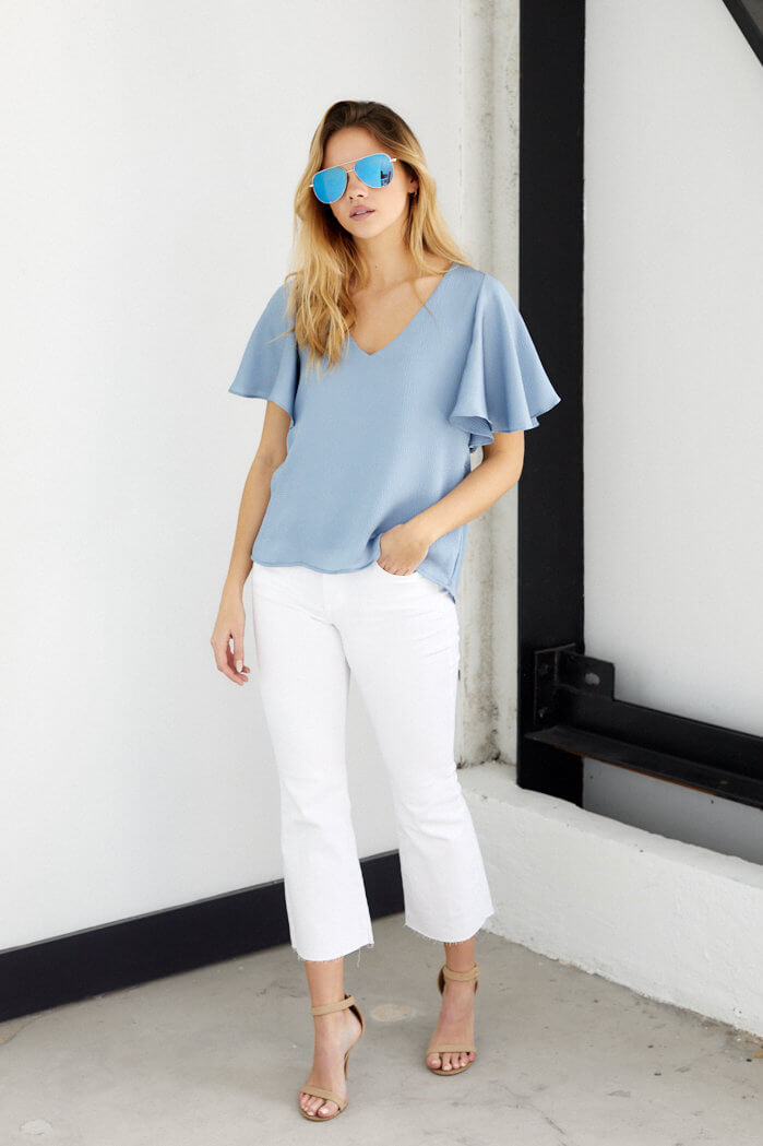 SALE - Florence Satin Ruffle Sleeve Top - fab'rik
