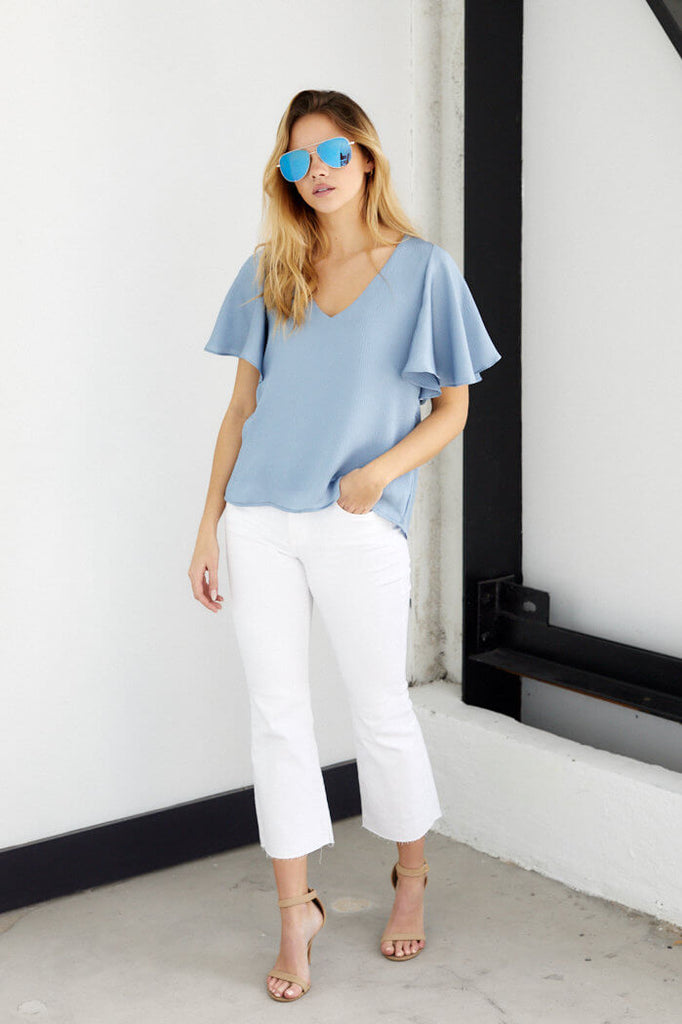 SALE - Florence Satin Ruffle Sleeve Top - fab'rik