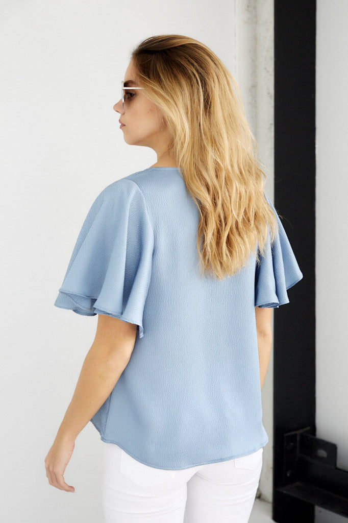 SALE - Florence Satin Ruffle Sleeve Top - fab'rik