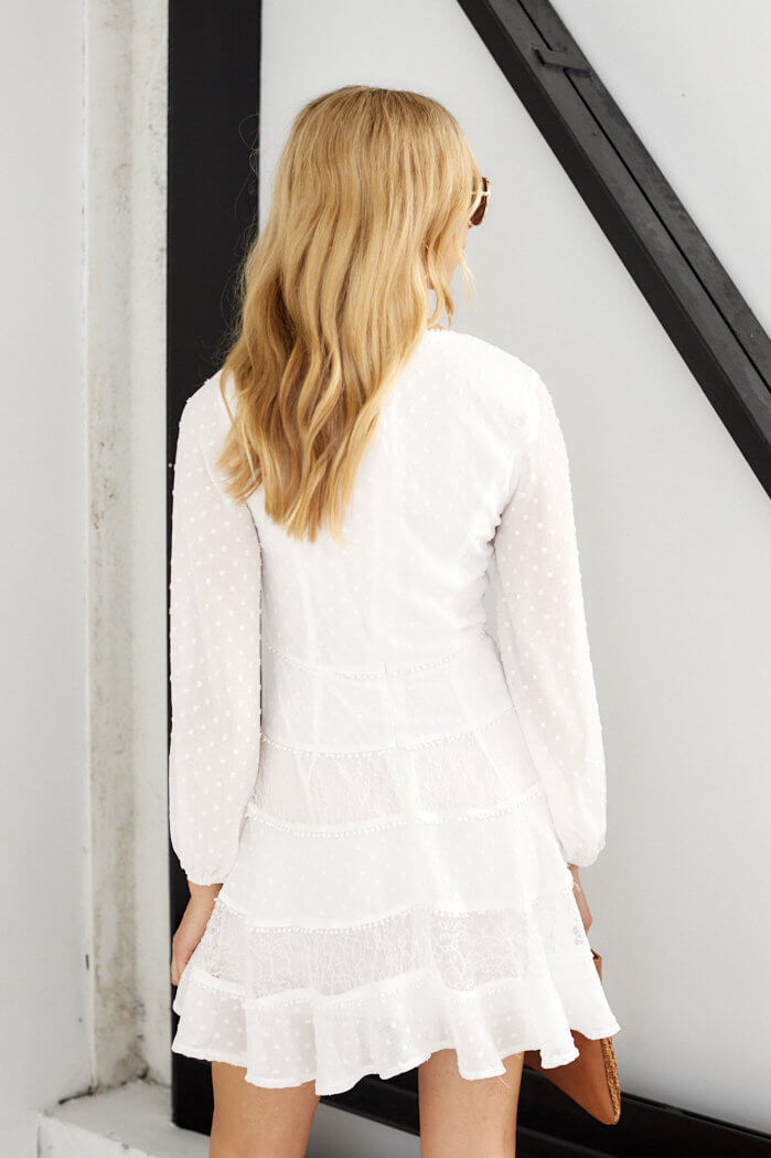 SALE - Lilian 3/4 Sleeve Tiered Swiss Dot Dress - fab'rik