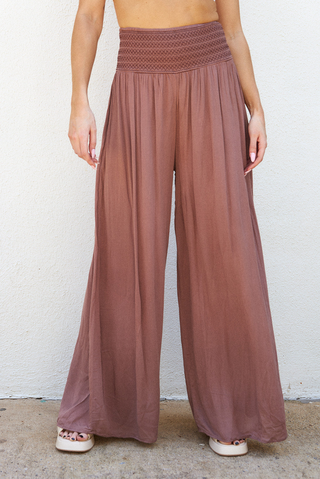 Harper Smocked Waist Ruffle Hem Pants - fab'rik