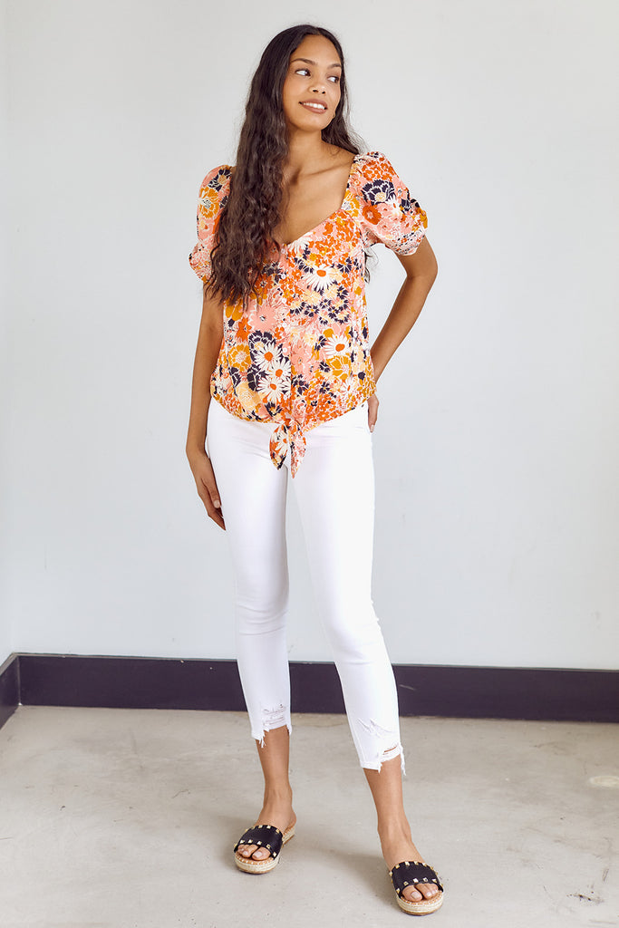 SALE - Dorie Tie Front Floral Blouse - fab'rik