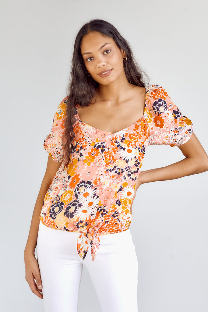 SALE - Dorie Tie Front Floral Blouse - fab'rik