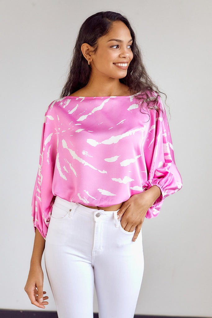 SALE - Milar Printed Satin Long Sleeve Blouse - fab'rik