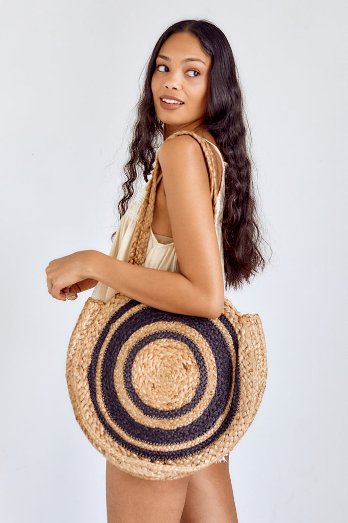 Isle Straw Colorblock Circle Tote - fab'rik