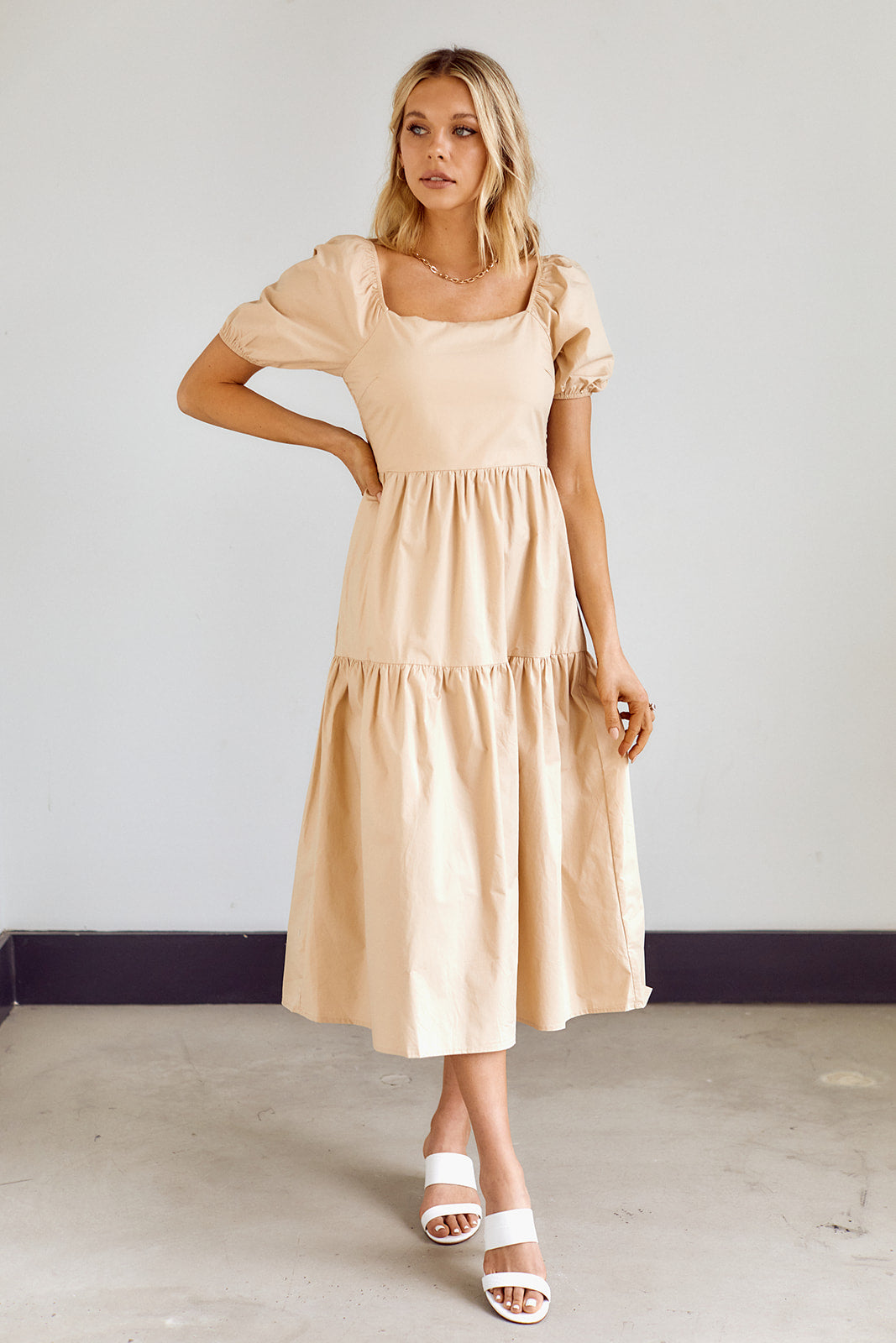 SALE - Lumi Tiered Puff Sleeve Midi Dress - fab'rik