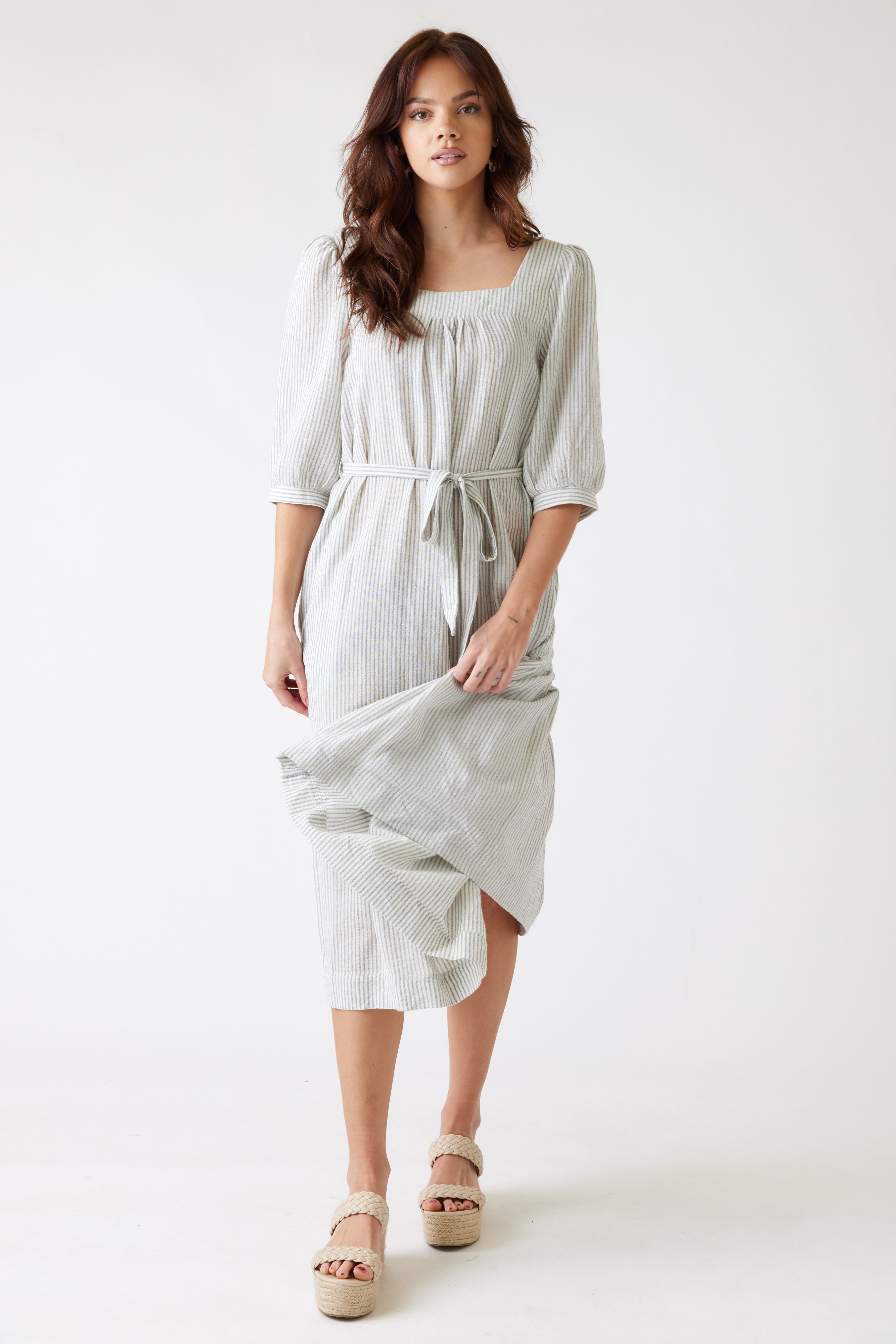 Alexa Linen Striped Midi Dress - fab'rik