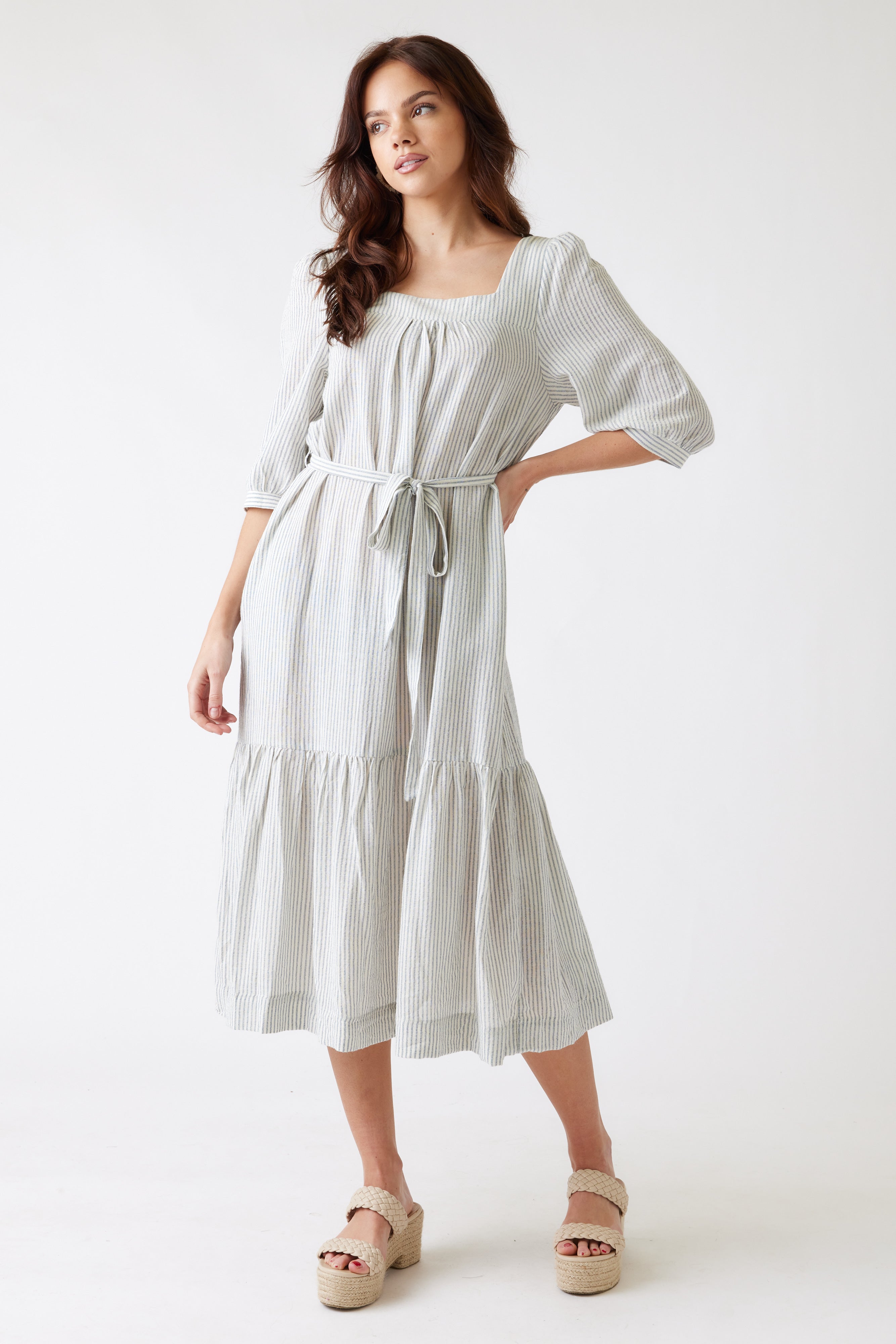 Alexa Linen Striped Midi Dress - fab'rik