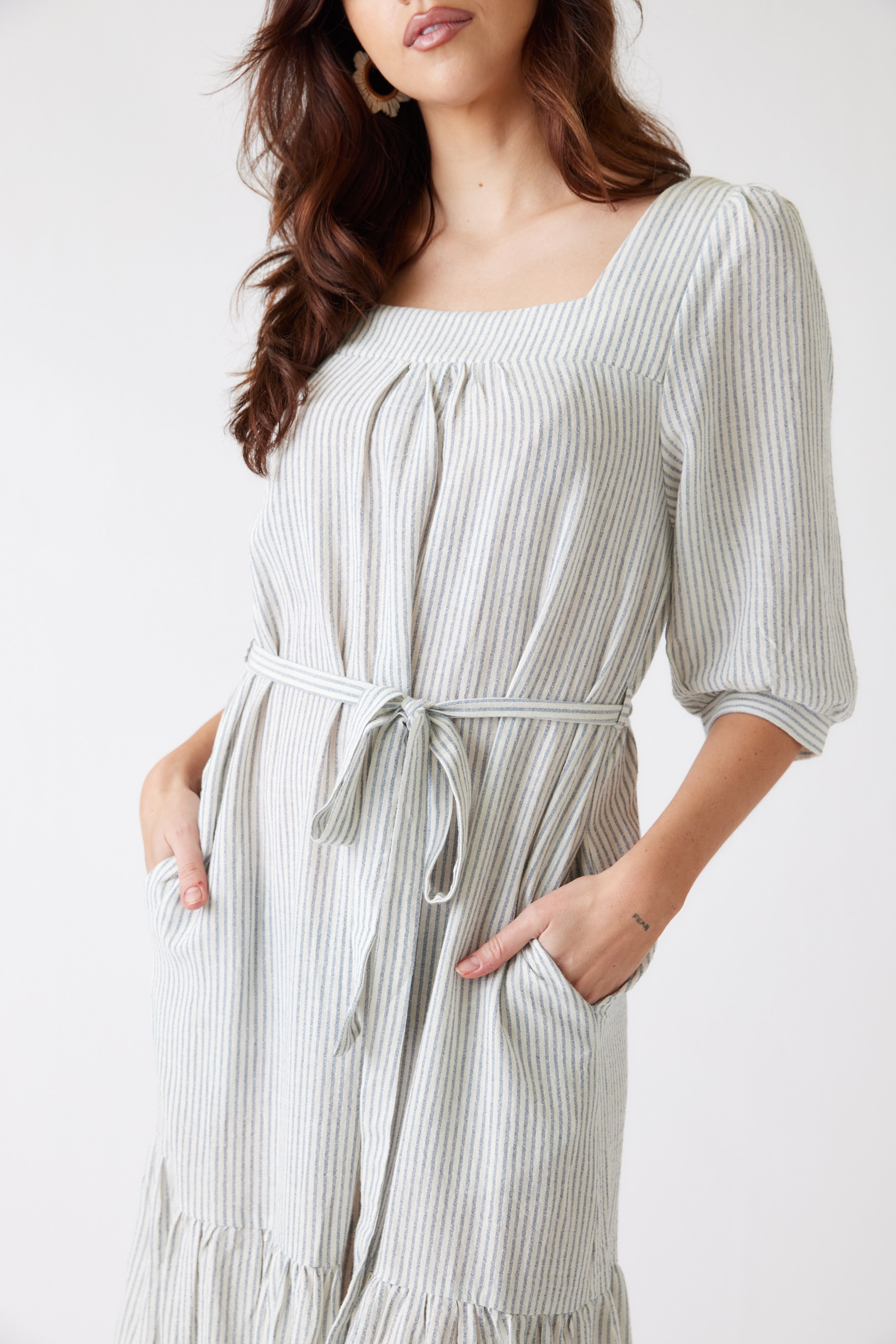 Alexa Linen Striped Midi Dress - fab'rik