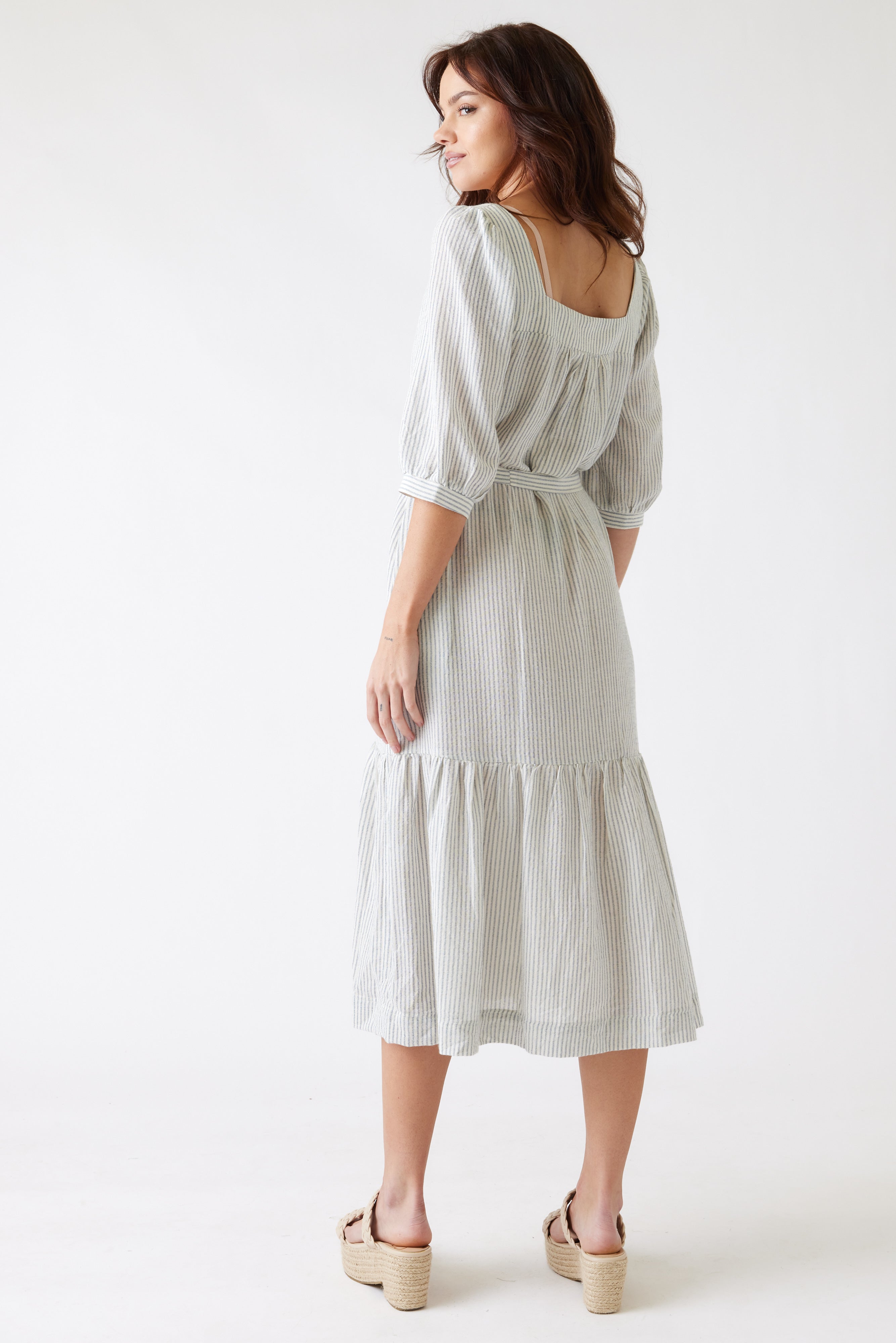 Alexa Linen Striped Midi Dress - fab'rik