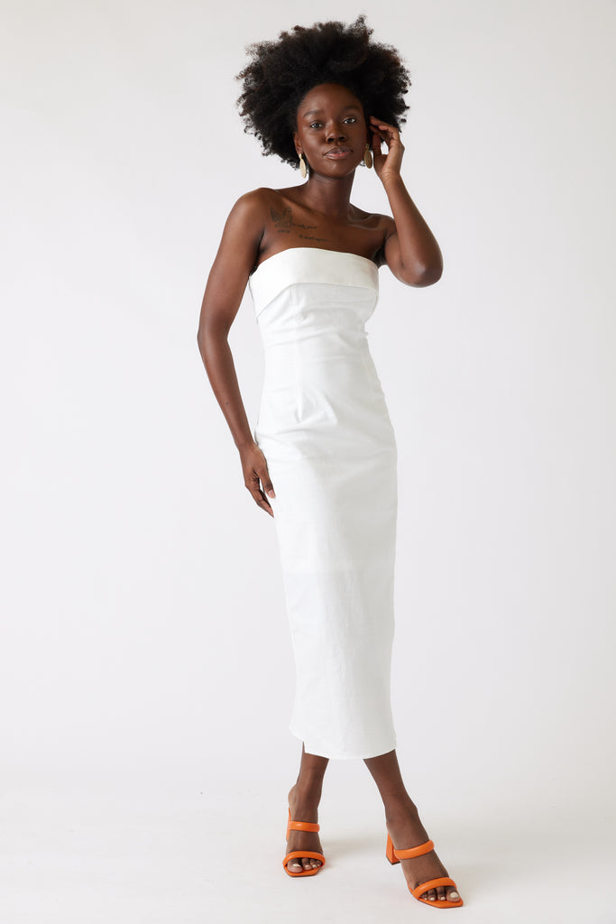 Kelsey Strapless Bodycon Midi Dress - fab'rik