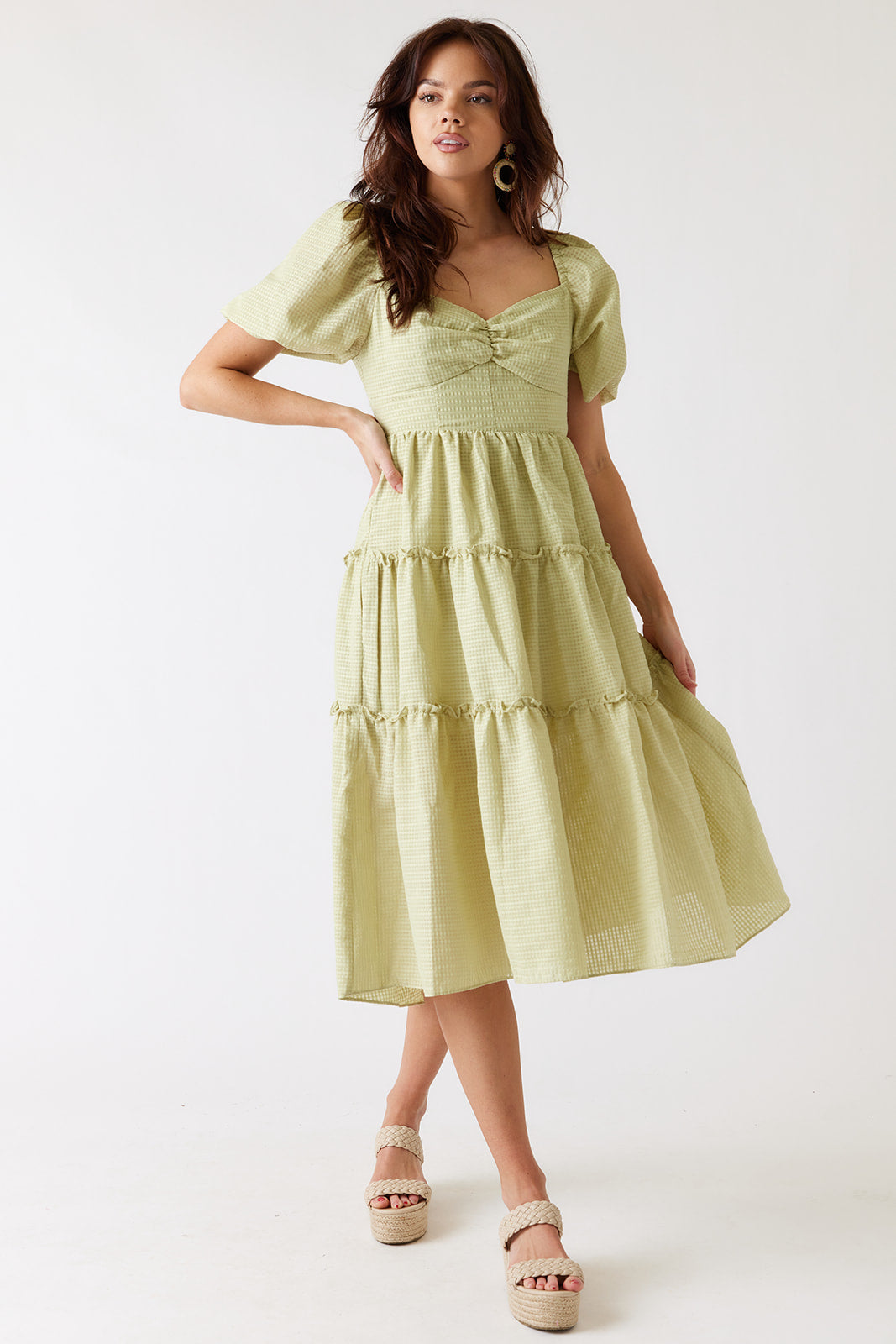 Amanda Tiered Puff Sleeve Midi Dress - fab'rik