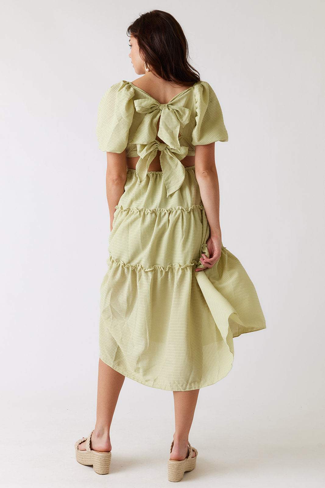 Amanda Tiered Puff Sleeve Midi Dress - fab'rik