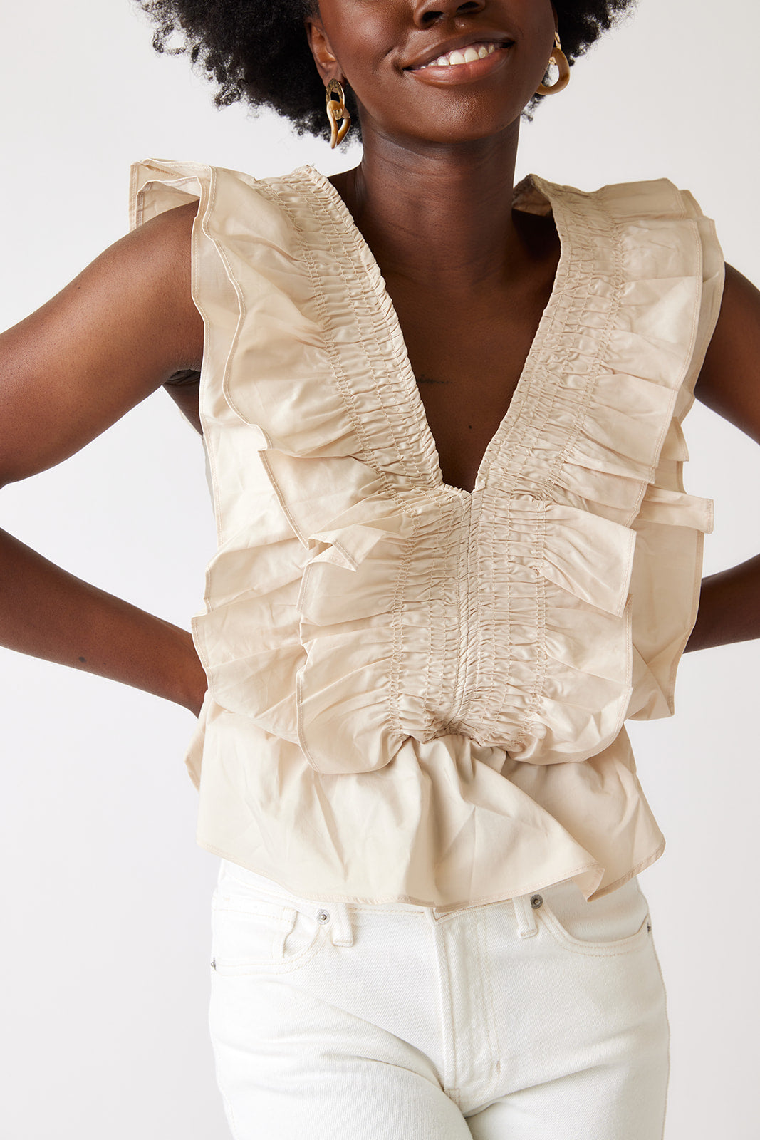 Raven Smocked Detail Ruffled Blouse - fab'rik