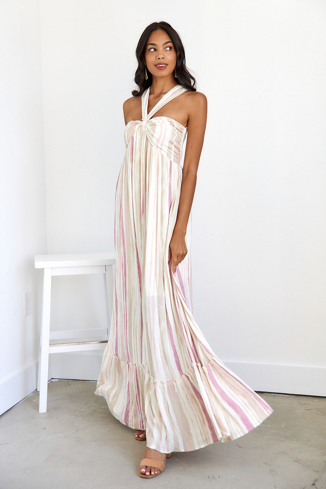 Lucian Stripe Halter Dress - fab'rik