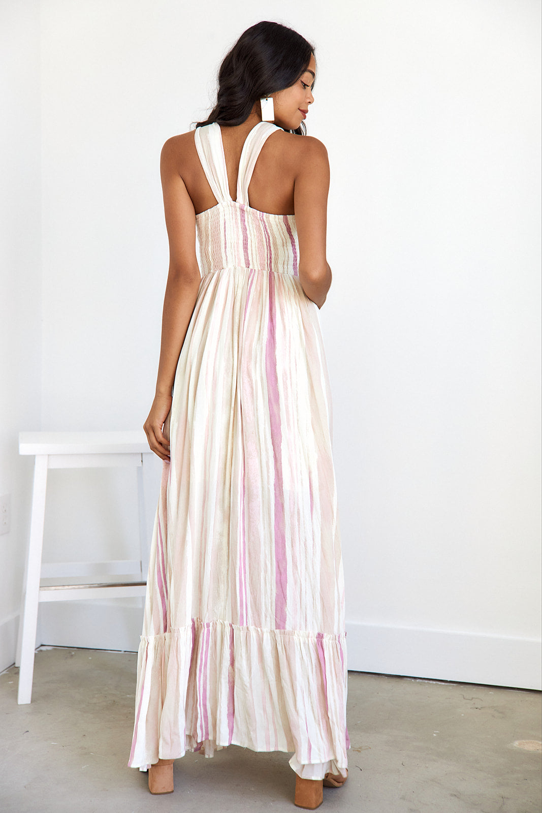Lucian Stripe Halter Dress - fab'rik