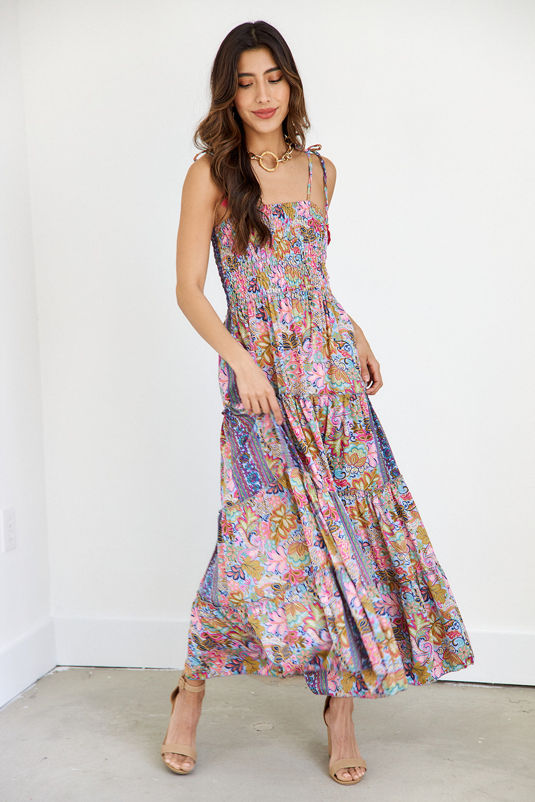 Cheree Smocked Paisley Maxi Dress - fab'rik