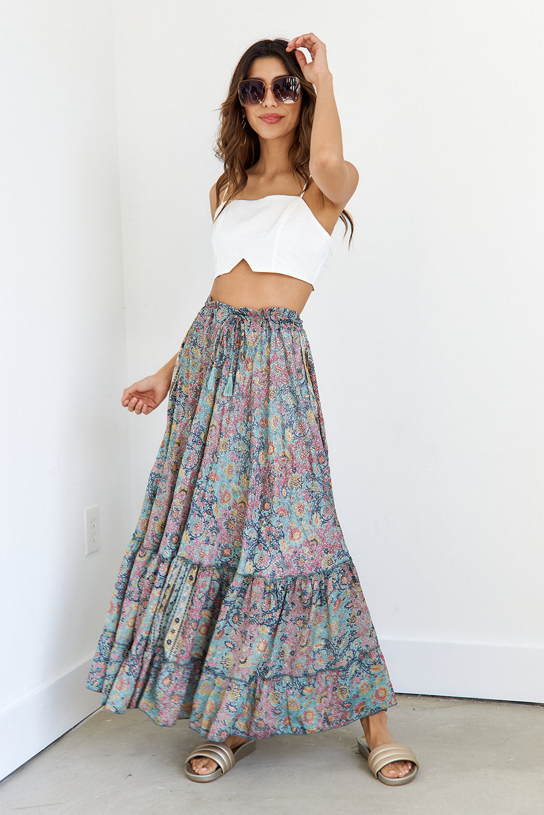 Acton Metallic Print Maxi Skirt - fab'rik
