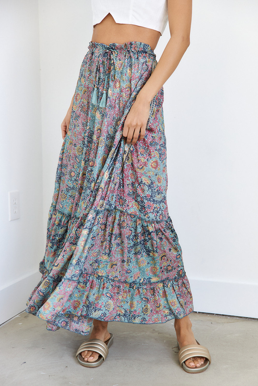 Acton Metallic Print Maxi Skirt - fab'rik