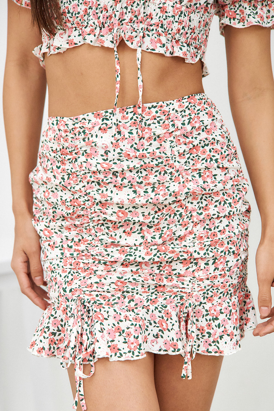 Demi Ruched Detail Floral Skirt - fab'rik