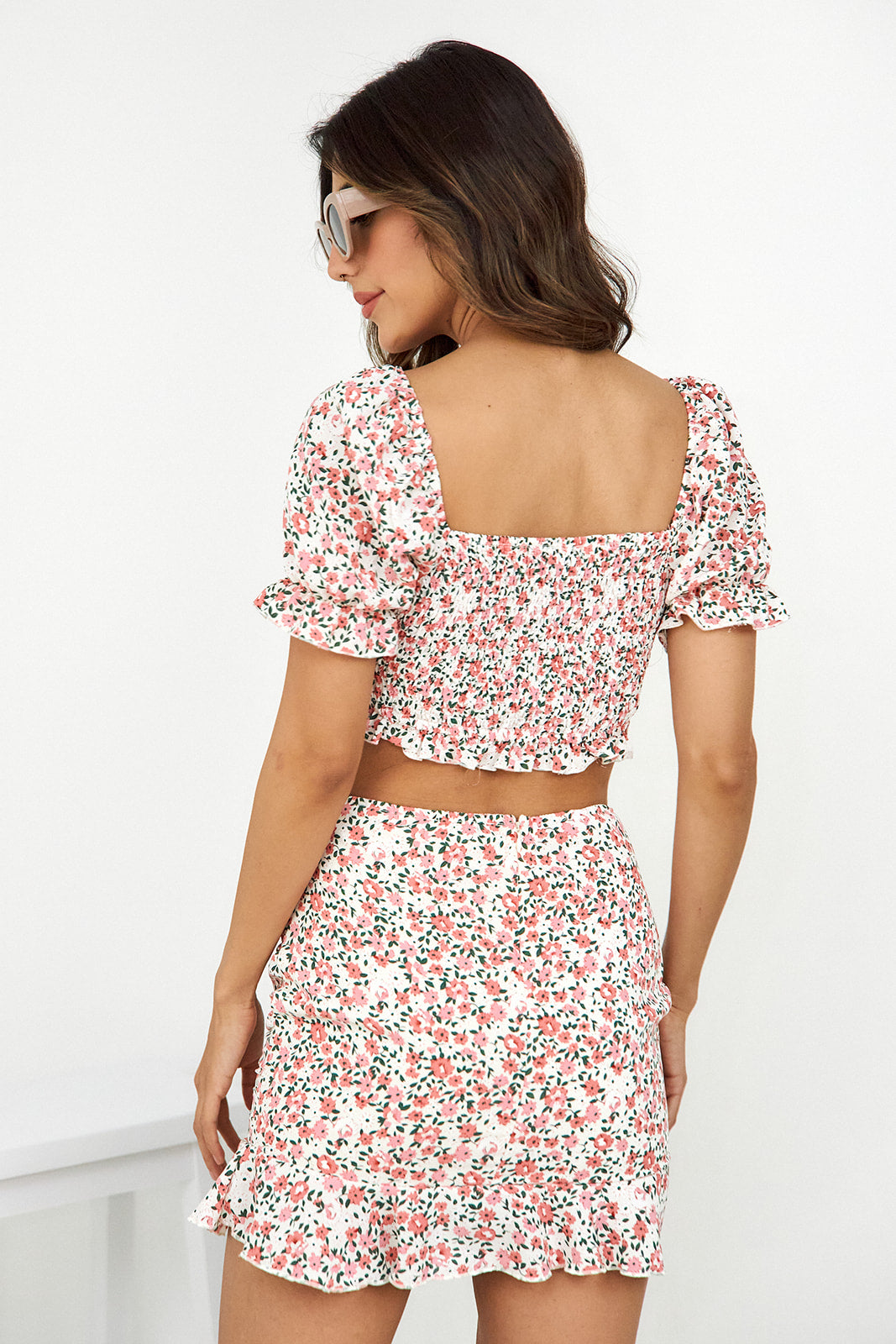 Demi Floral Puff Sleeve Cropped Top - fab'rik