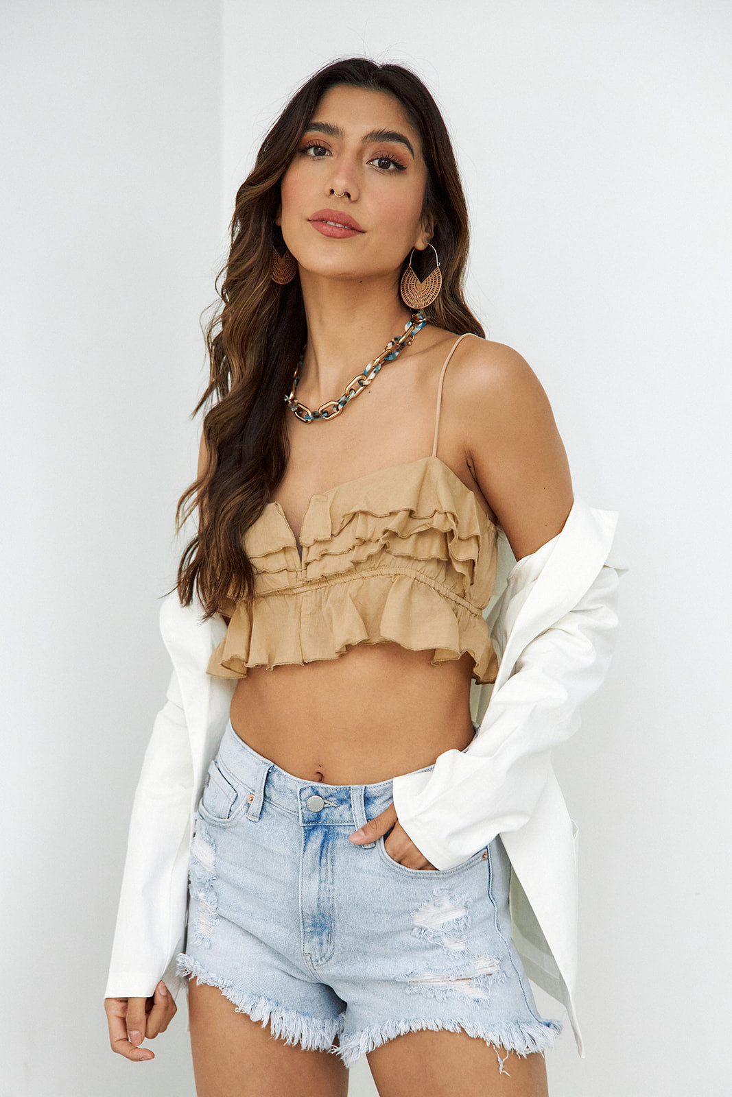 Atlas Ruffle Cami Cropped Top - fab'rik