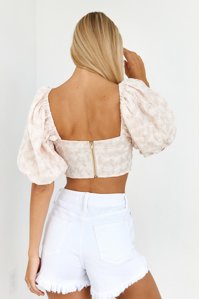 Isla Embroidered Puff Sleeve Cropped Top - fab'rik