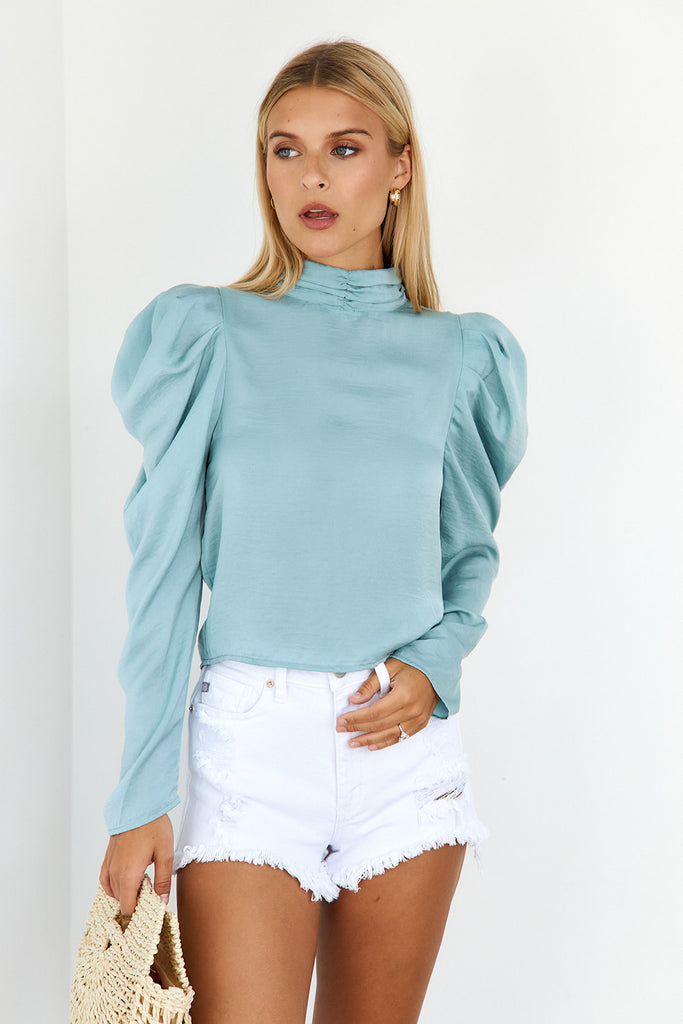 Keeley High Neck Puff Sleeve Blouse - fab'rik