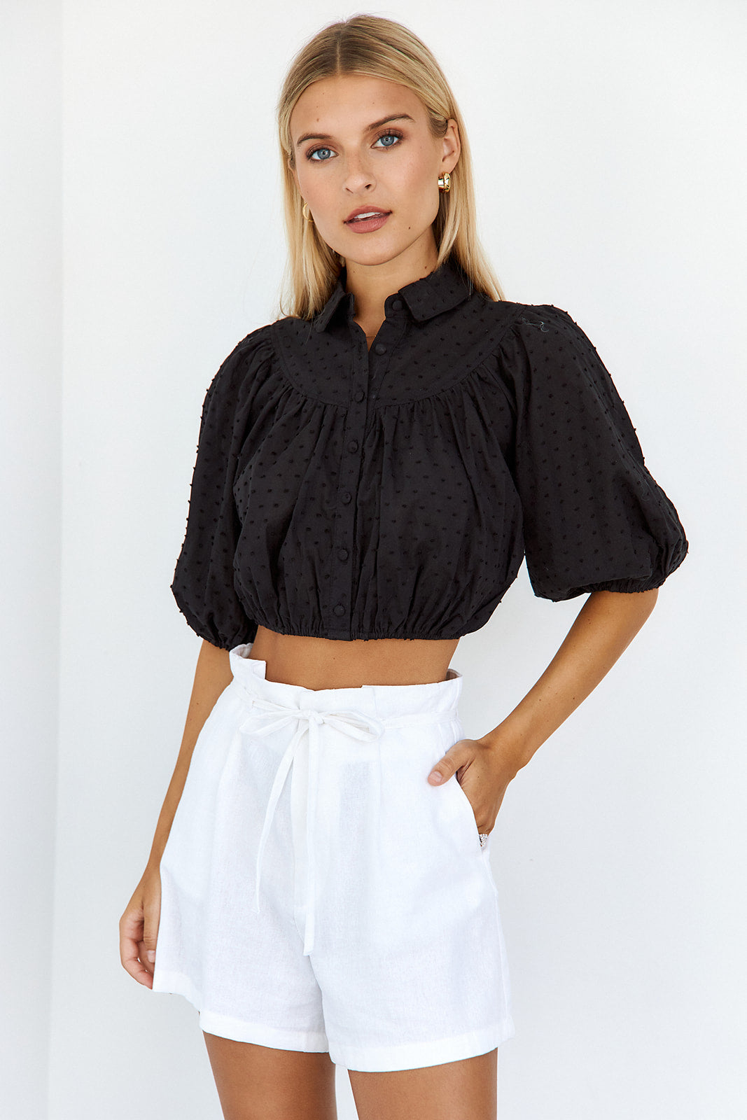 Lina Button Front Cropped Top - fab'rik
