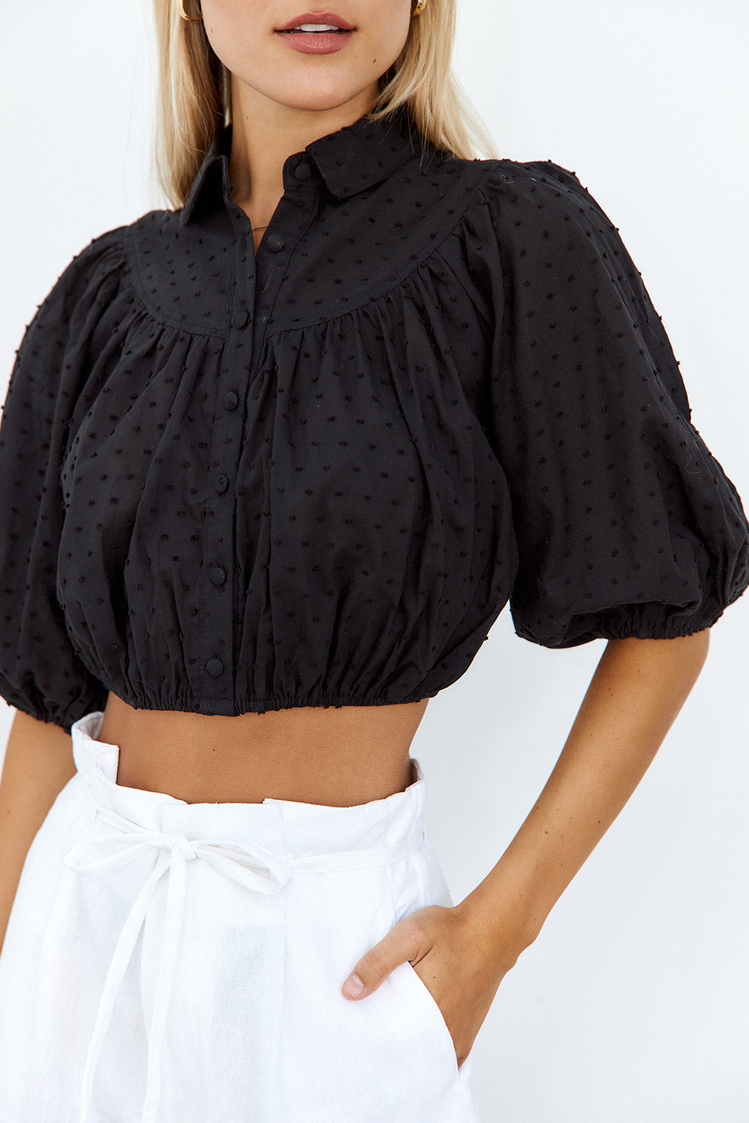 Lina Button Front Cropped Top - fab'rik