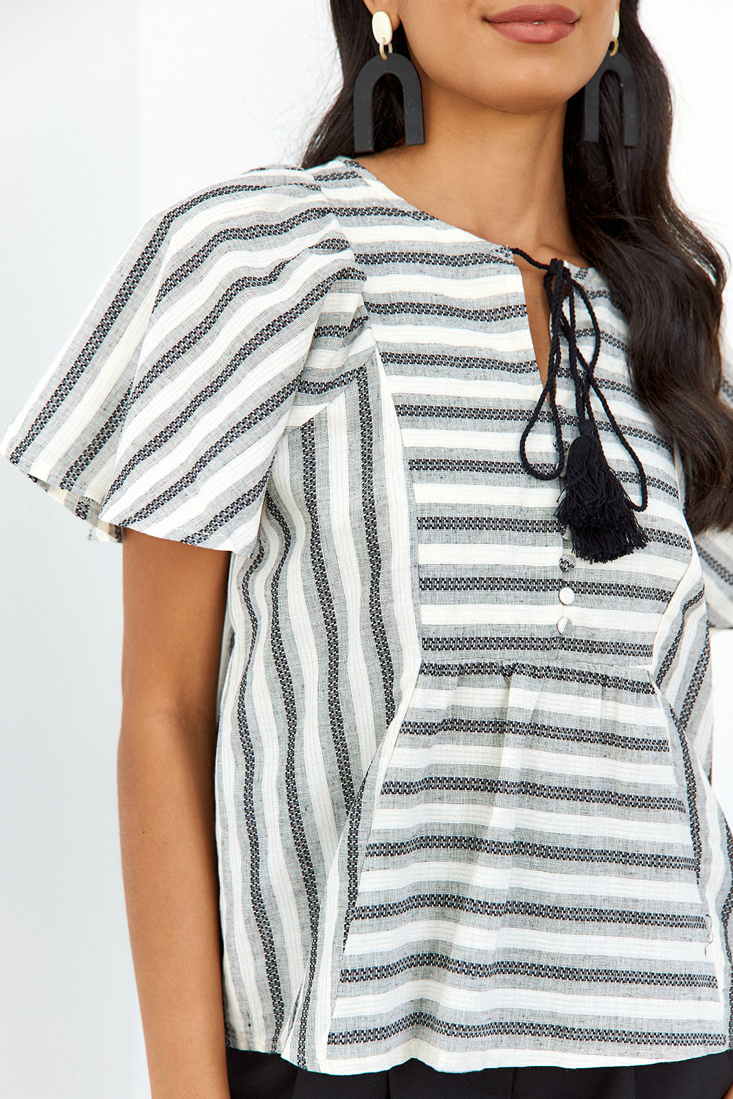 Denni Striped Front Tie Blouse - fab'rik