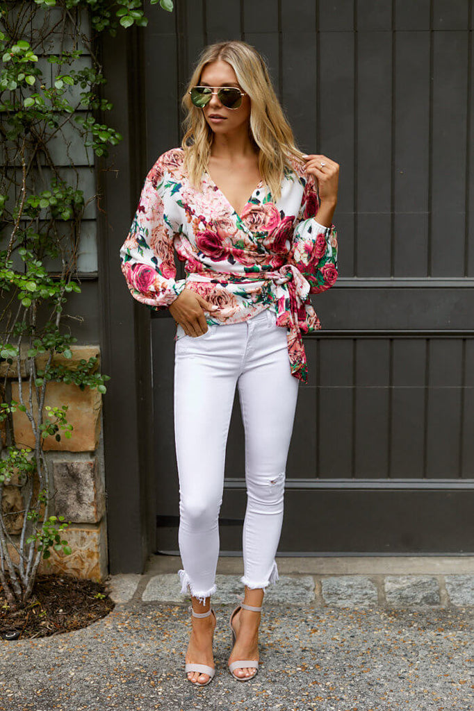 SALE - Mila Floral Printed Wrap Blouse - fab'rik
