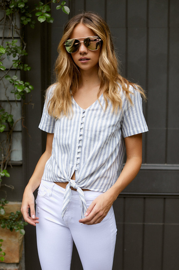 Claudia Front Tie Striped Top - fab'rik