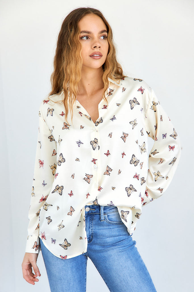 Athena Button Front Butterfly Blouse - fab'rik