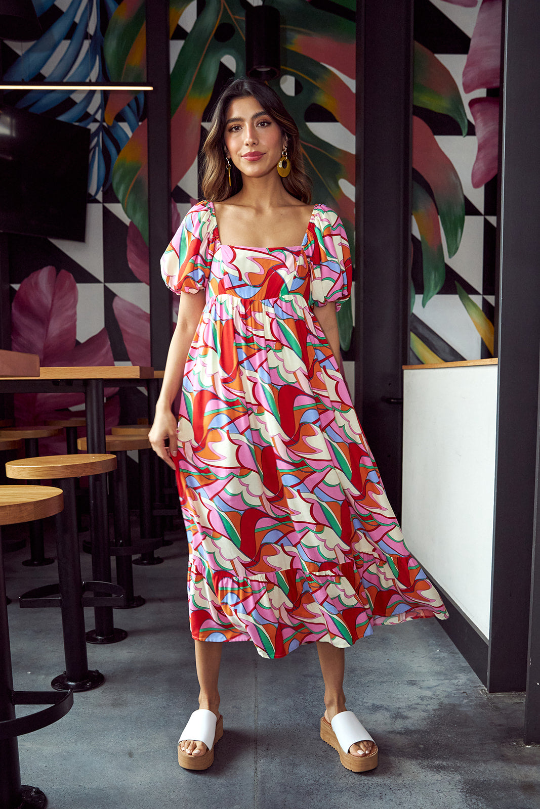 Langley Printed Puff Sleeve Midi Dress - fab'rik