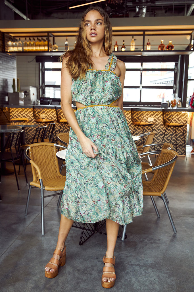 Cali Cut Out Floral Midi Dress - fab'rik