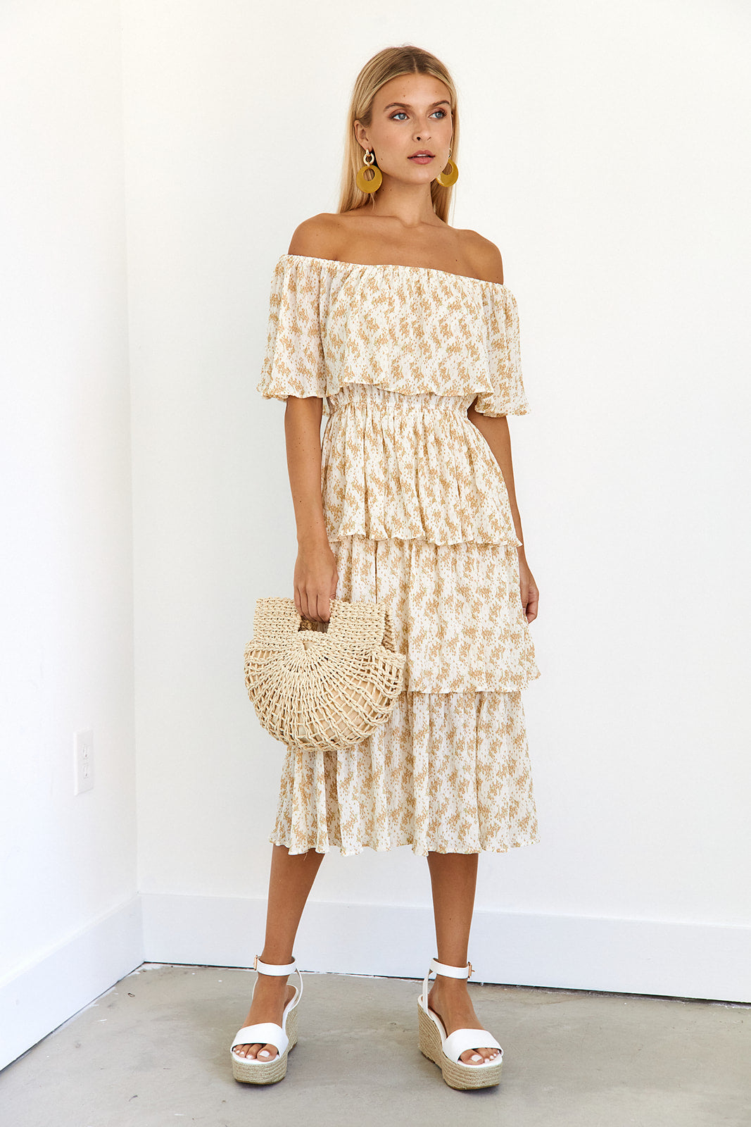 Maxine Tiered Off The Shoulder Midi Dress - fab'rik
