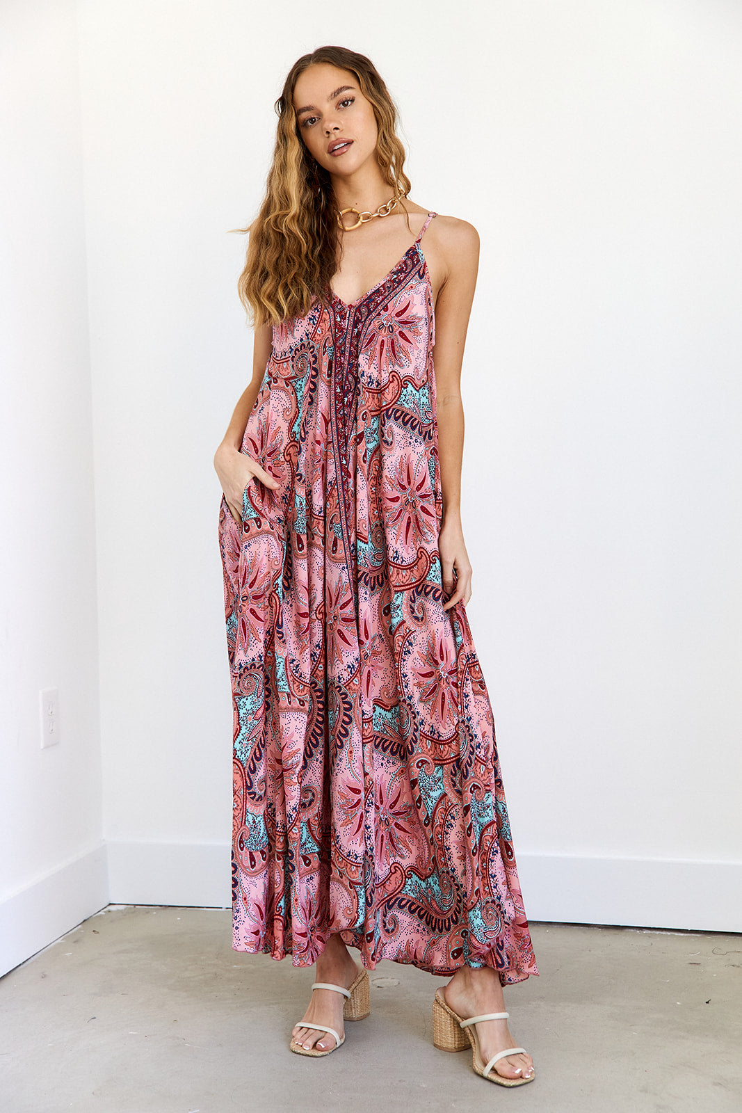 Maysa Printed V Neck Maxi Dress - fab'rik